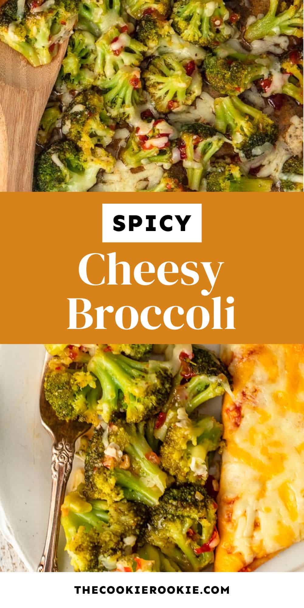 spicy cheesy broccoli pin image