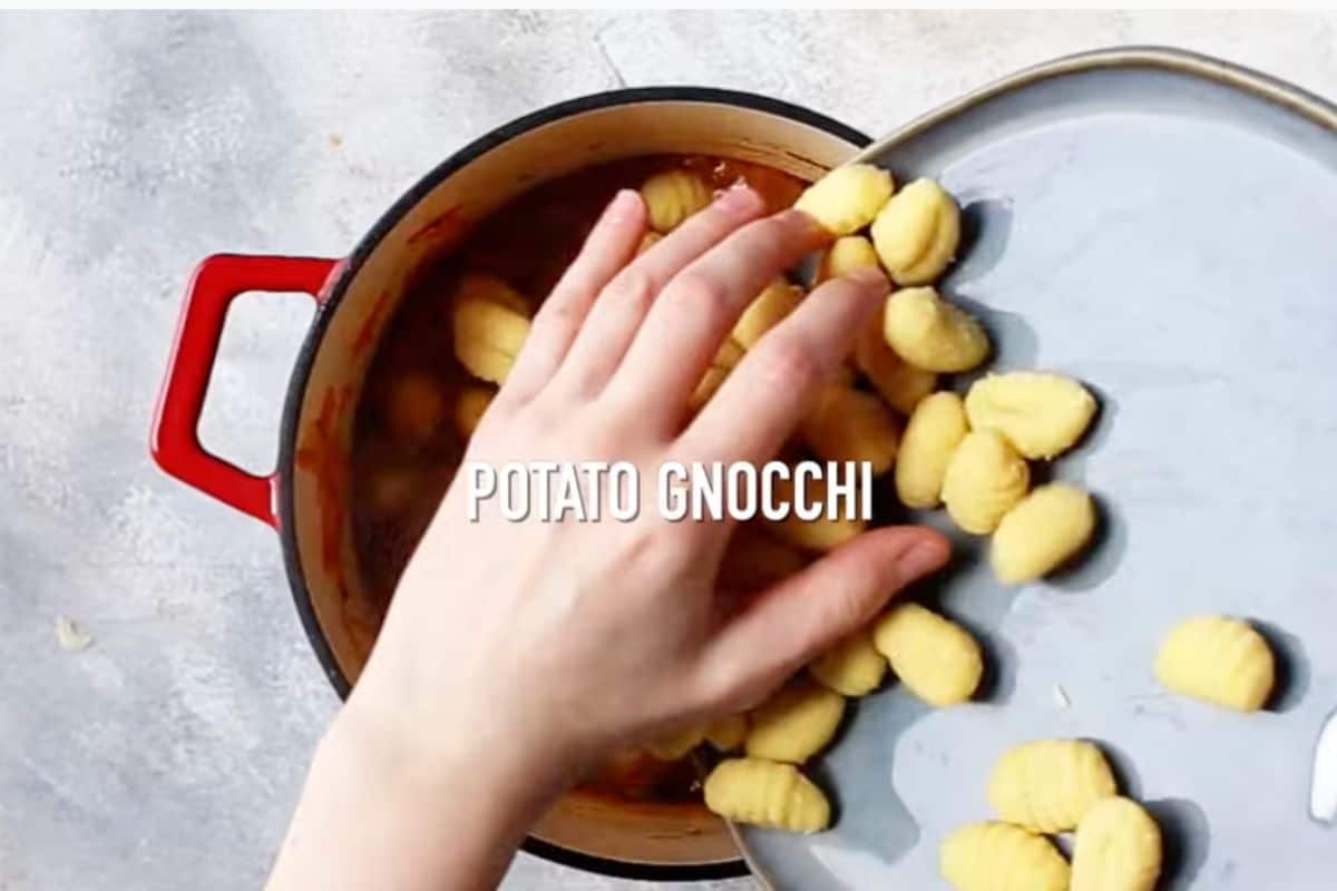 remove the chicken and add potato gnocchi