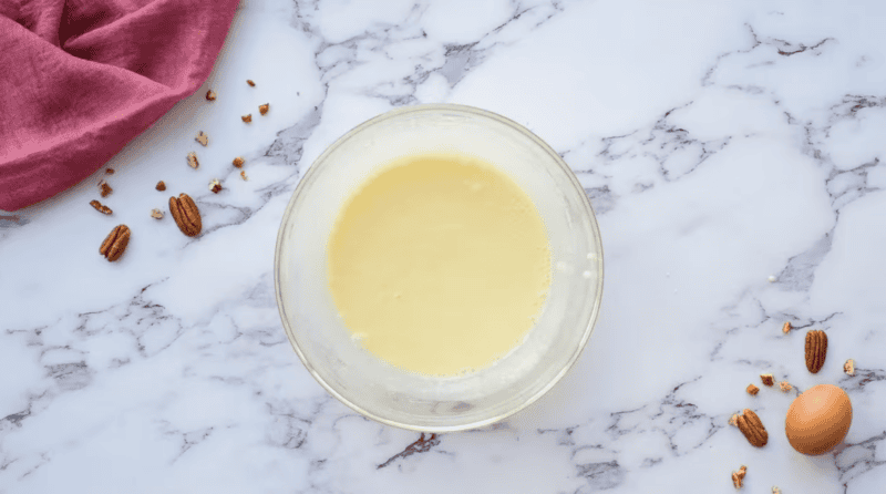 sweetened condensed milk in a glass bowl.