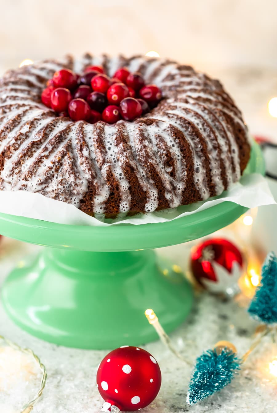 Gingerbread Cake w/ Sugared Winter Forest - Blue Bowl