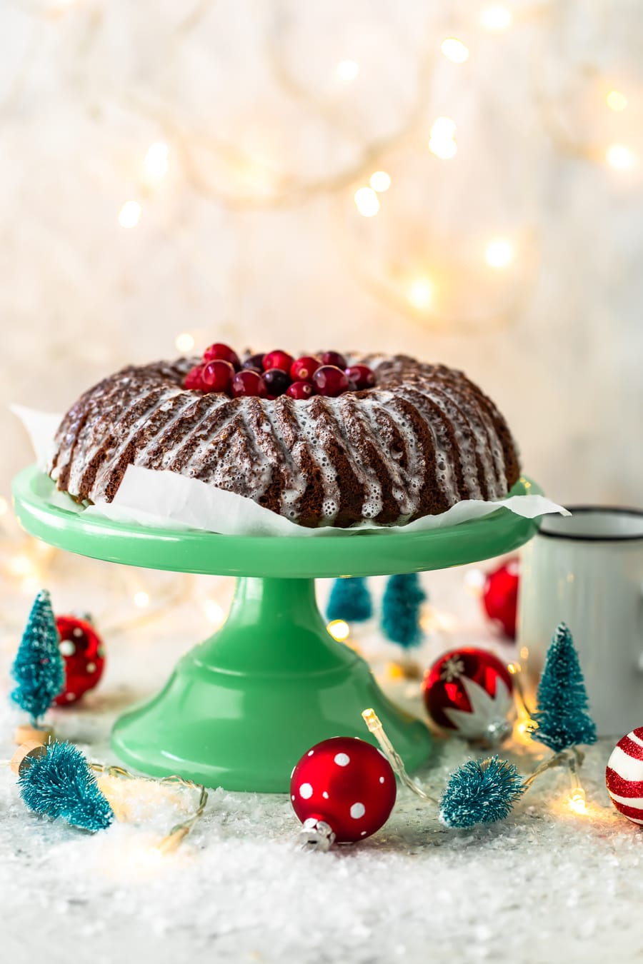 Gingerbread Cake w/ Sugared Winter Forest - Blue Bowl