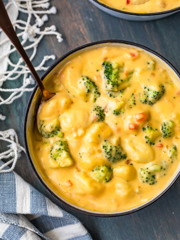 Broccoli and Cheese Soup is a winter time favorite, but we're taking it up a notch by adding gnocchi into the mix! This cheesy broccoli gnocchi soup is so easy and so delicious. It'll warm you right up all season long!