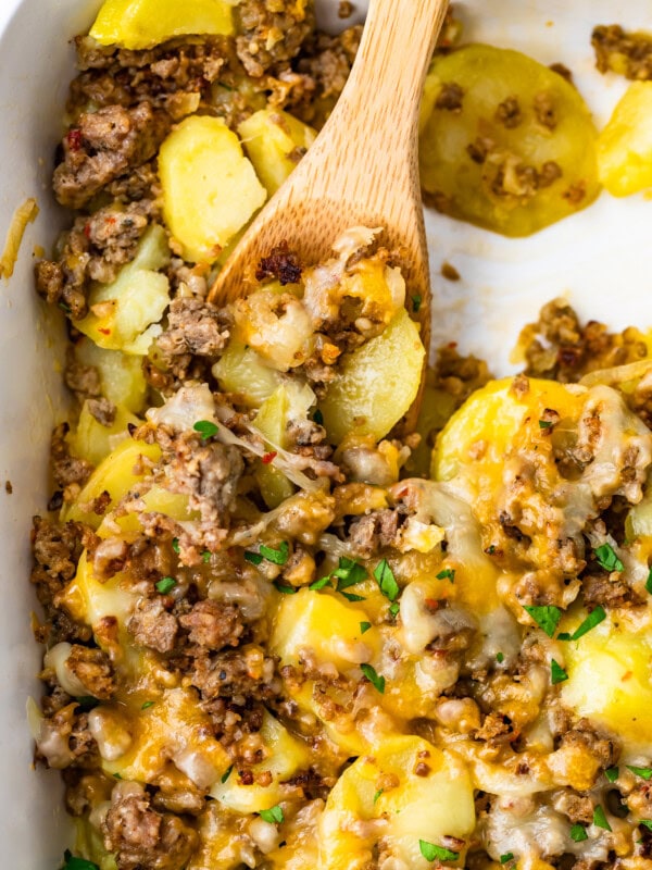 Sausage and potatoes is a classic combo that's perfect for breakfast. This CHEESY sausage and potatoes recipe is so simple and so delicious. Make this sausage potato casserole in just 30 minutes, and have a hot breakfast ready in no time. I especially love this cheesy sausage breakfast casserole for Christmas and other holiday mornings.