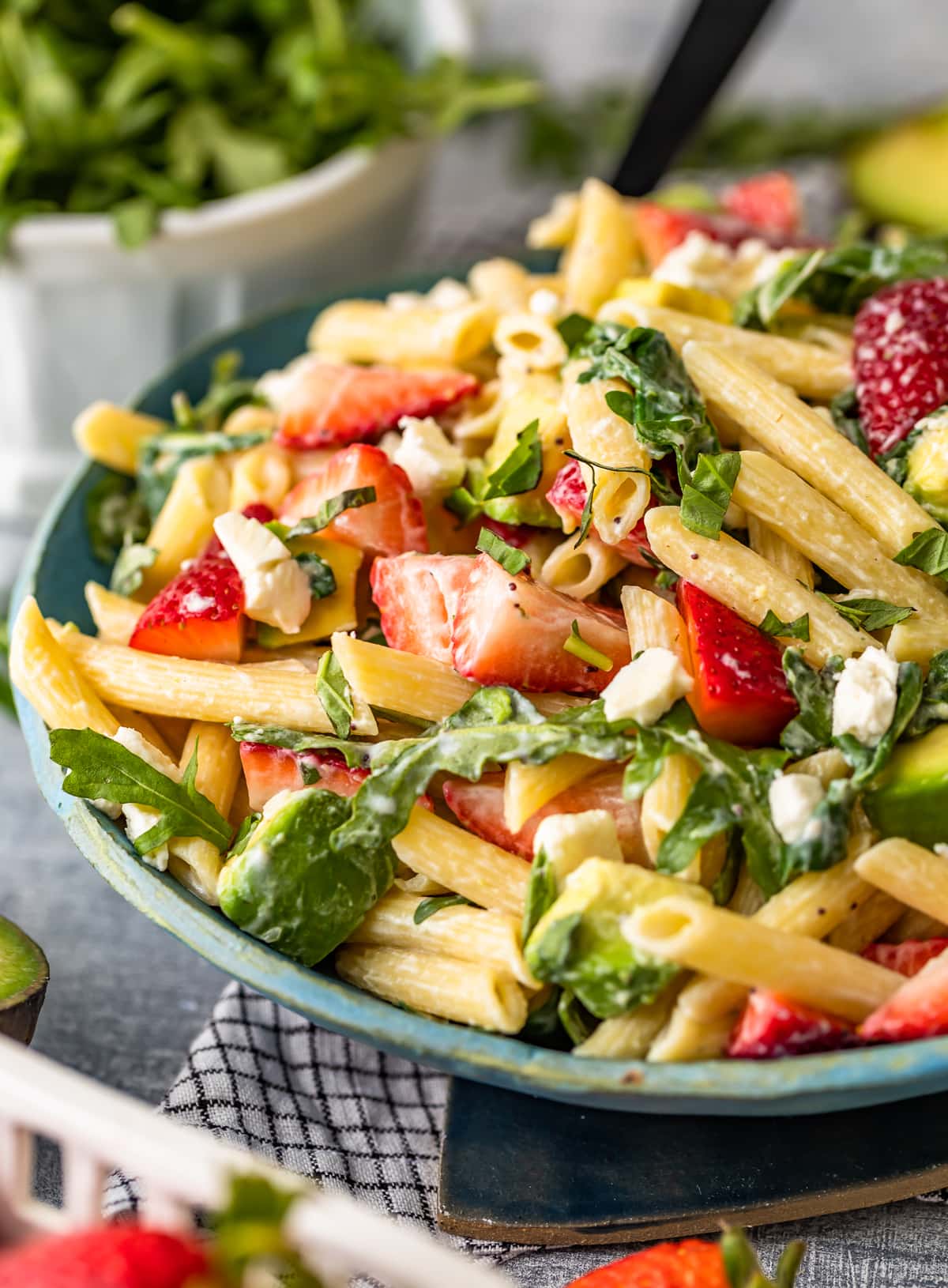 strawberry avocado salad with penne pasta