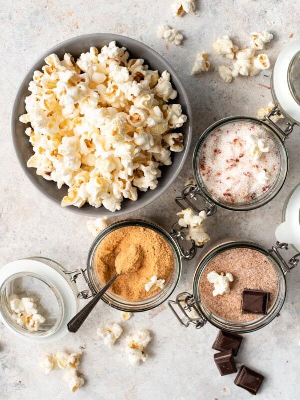 popcorn three ways with different salts