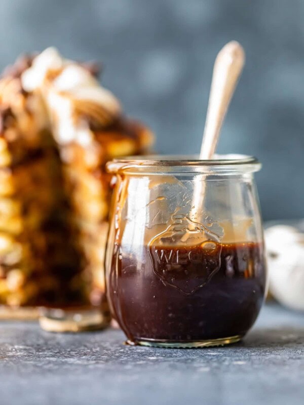 chocolate syrup in a glass with spoon