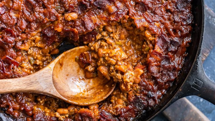 BBQ Baked Beans with Bacon (Skillet Baked Bean Casserole)