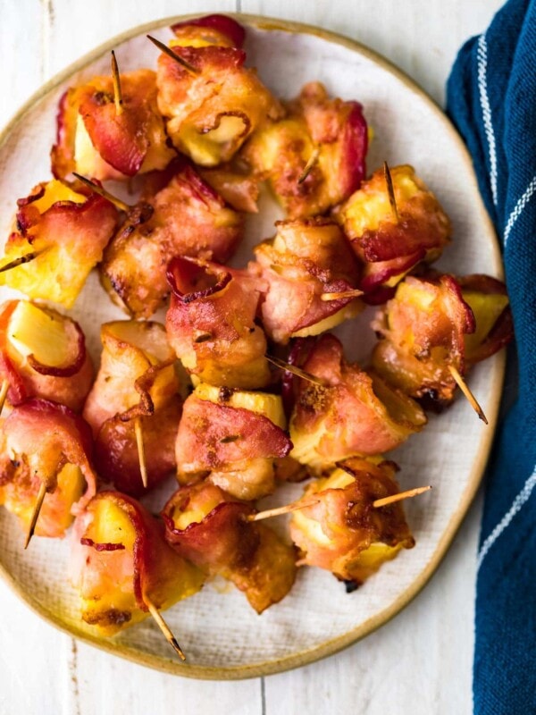 bacon wrapped pineapple on plate