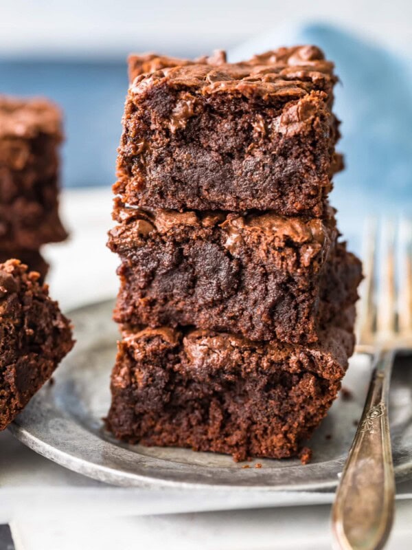 gluten free brownies stacked on plate