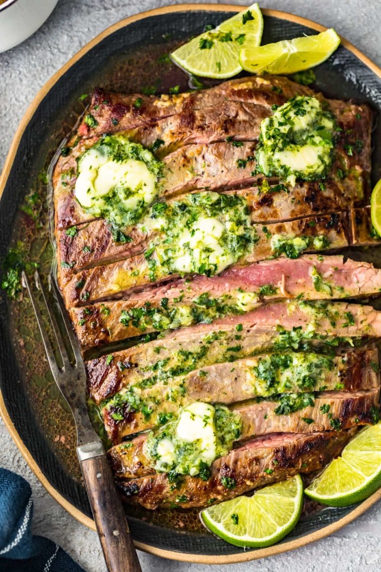 Grilled Flank Steak Recipe with Cilantro Lime Butter - The Cookie Rookie®