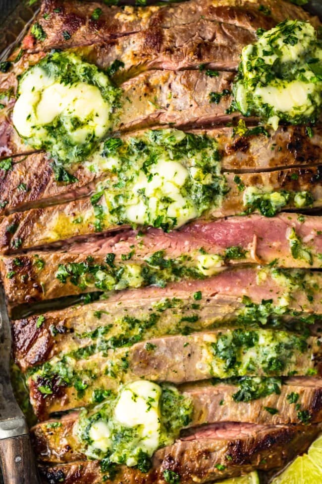 Grilled Flank Steak Recipe with Cilantro Lime Butter - (VIDEO!!)
