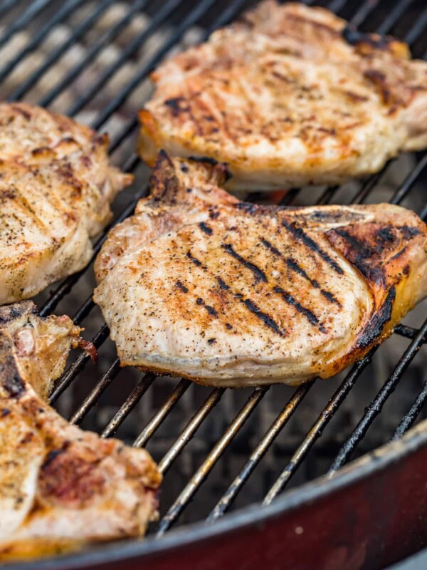 grilled pork chops on the grill