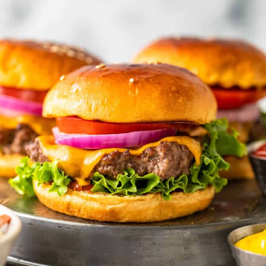 broiled hamburgers on platter