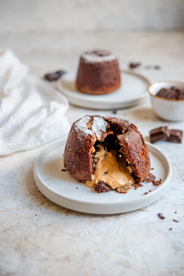 Peanut butter lava cake on a plate