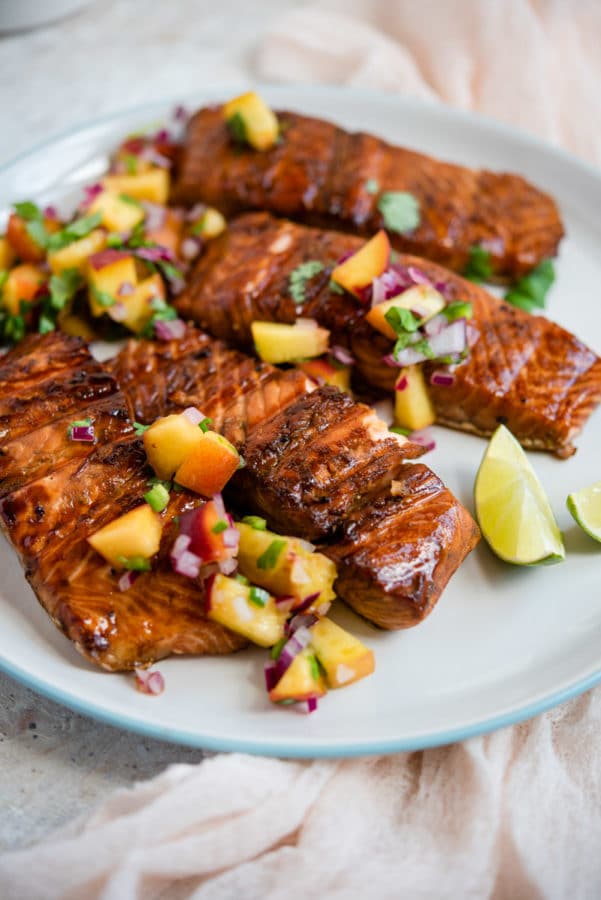 Grilled Salmon Fillet with Peach Salsa Recipe - The Cookie Rookie®