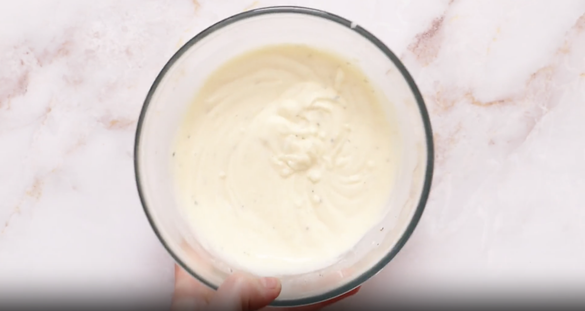 mayonnaise in a glass bowl.