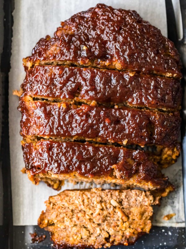 bacon meatloaf sliced on parchment