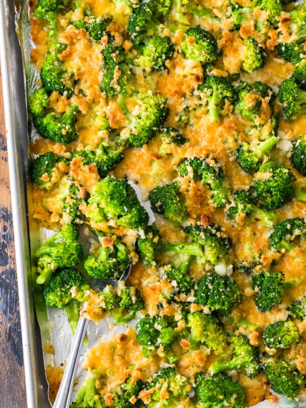 cheesy broccoli on a pan