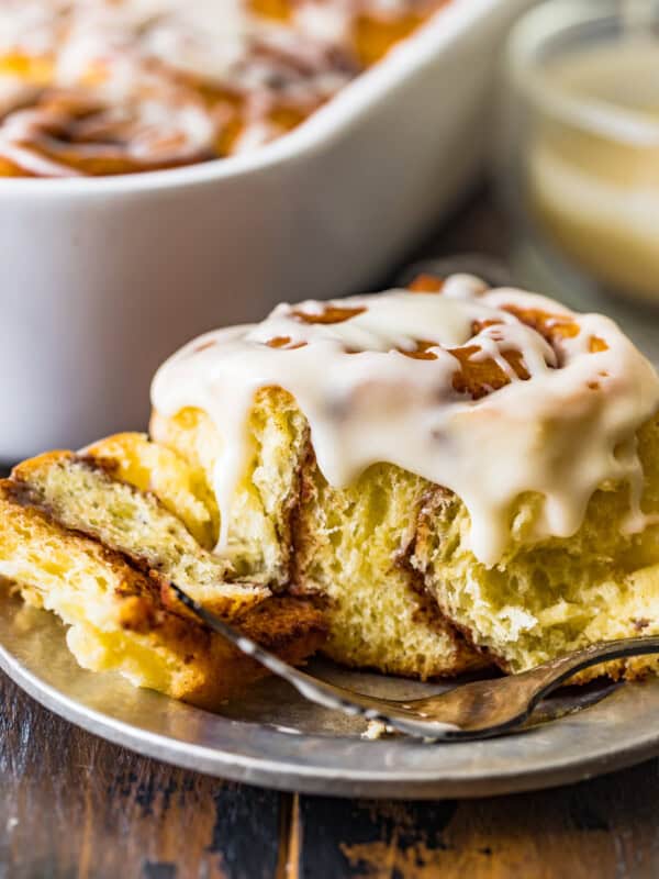 gooey cinnamon roll on a plate