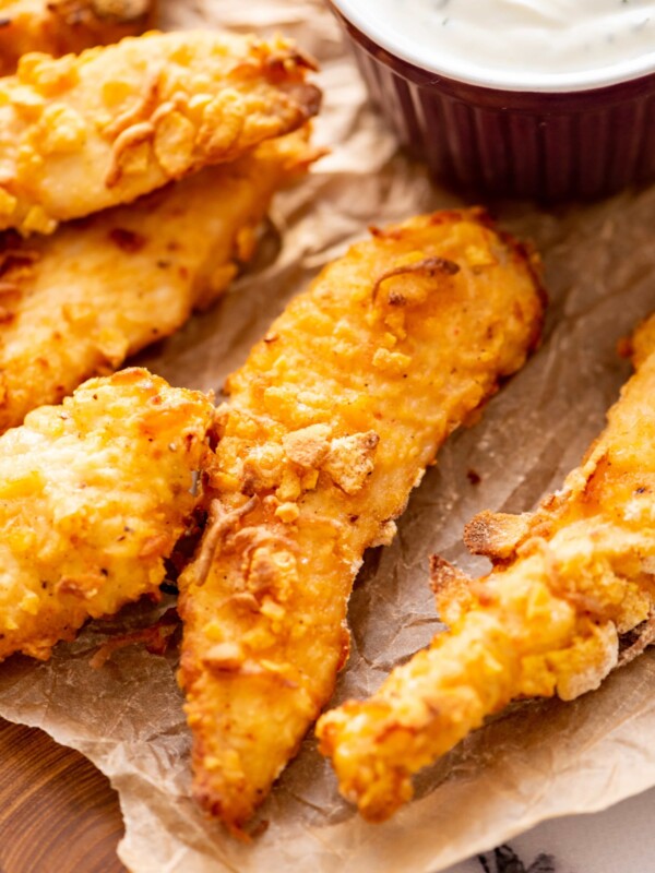 crispy baked chicken fingers on a dish