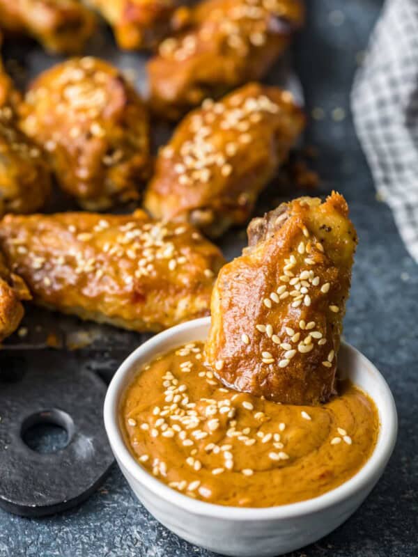 chicken wing dipped in peanut sauce