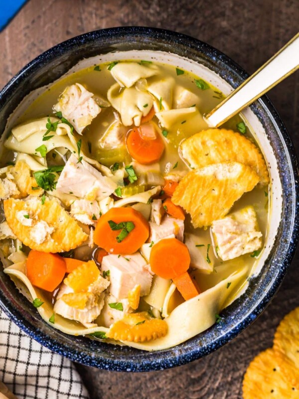 turkey noodle soup in bowl