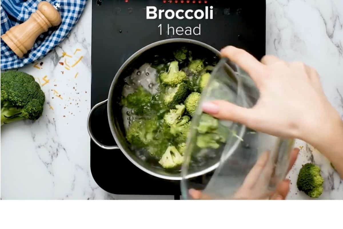 add broccoli florets into the boiling water