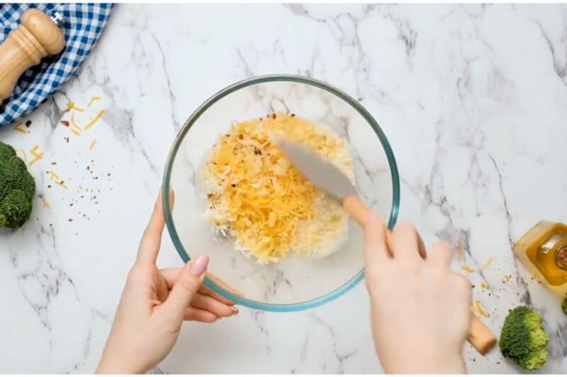 mix both cheese with salt, pepper and breadcrumbs.