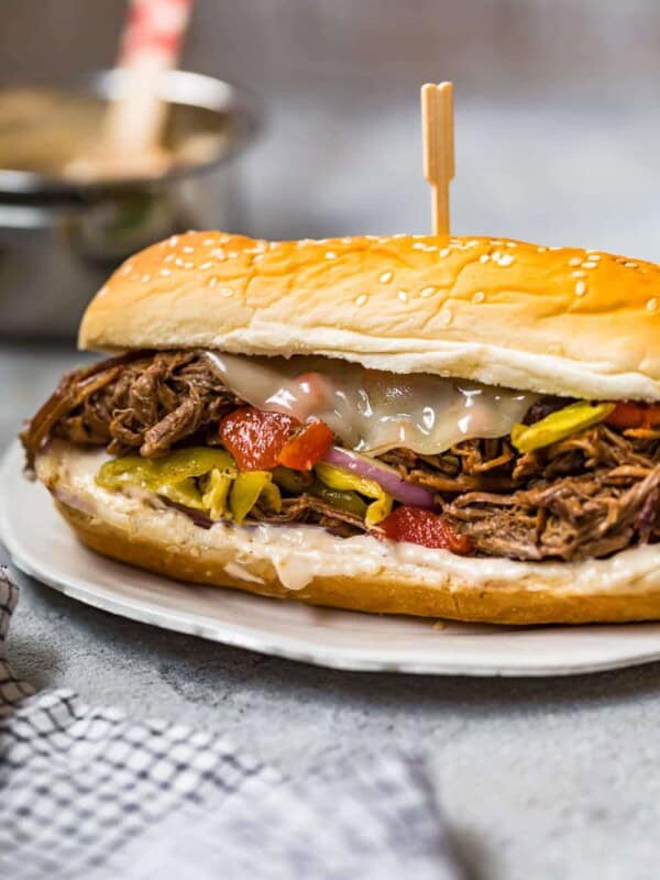 italian beef sandwich on plate