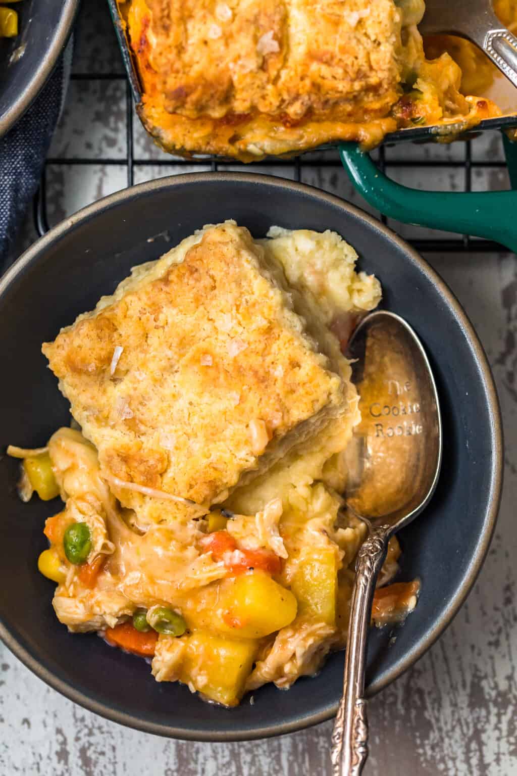 Cheesy Chicken Pot Pie with Biscuit Topping Recipe - The Cookie Rookie®