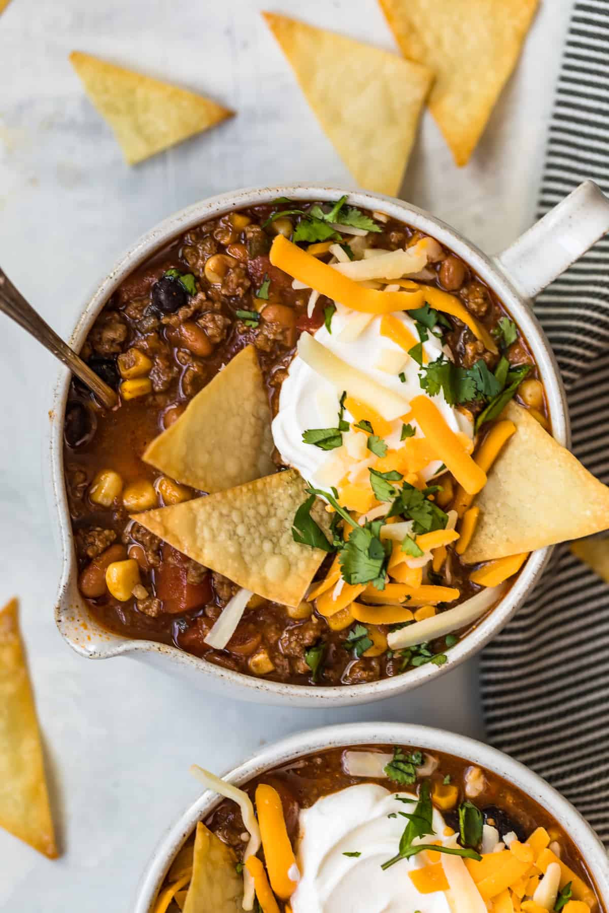 Close up of the toppings on the taco soup