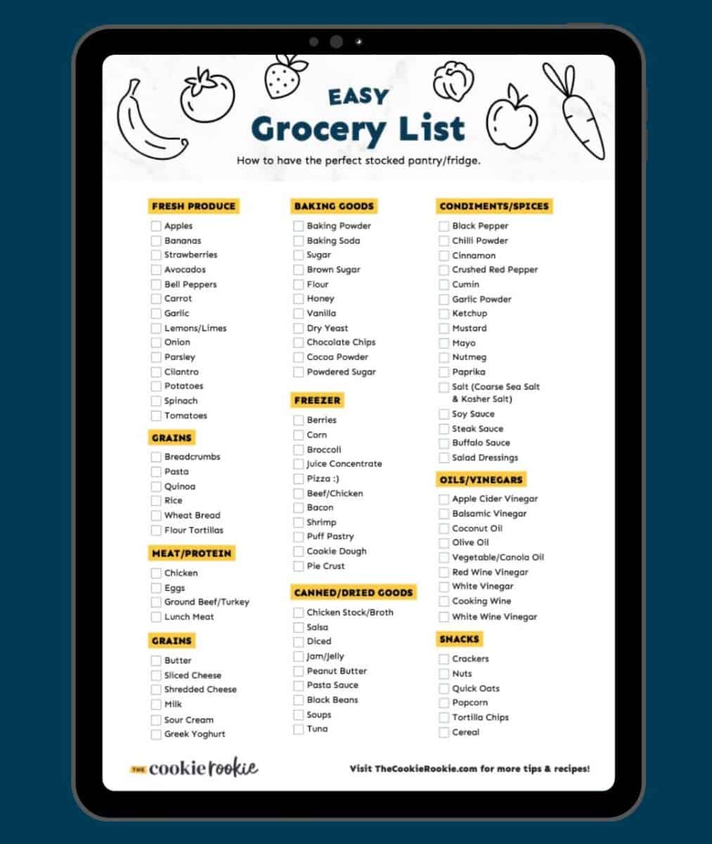 Basic grocery list, grocery list