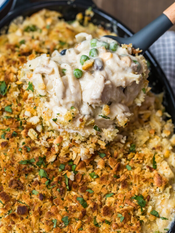 tuna noodle casserole in baking dish