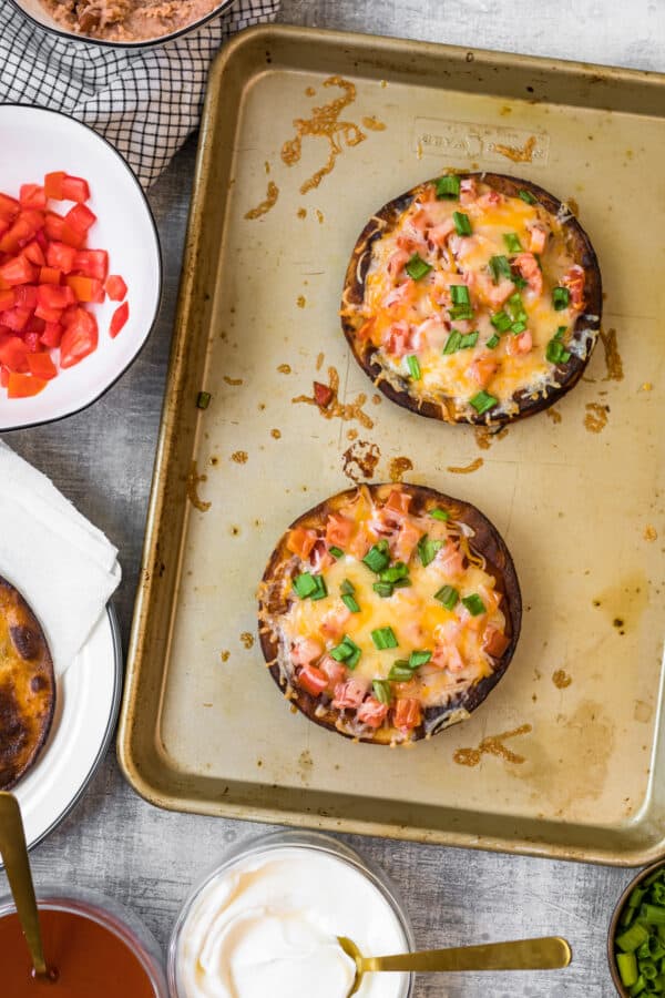 beef mexican pizzas on sheet pan