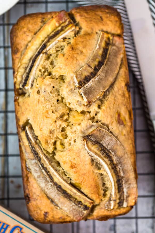 overhead image of banana bread