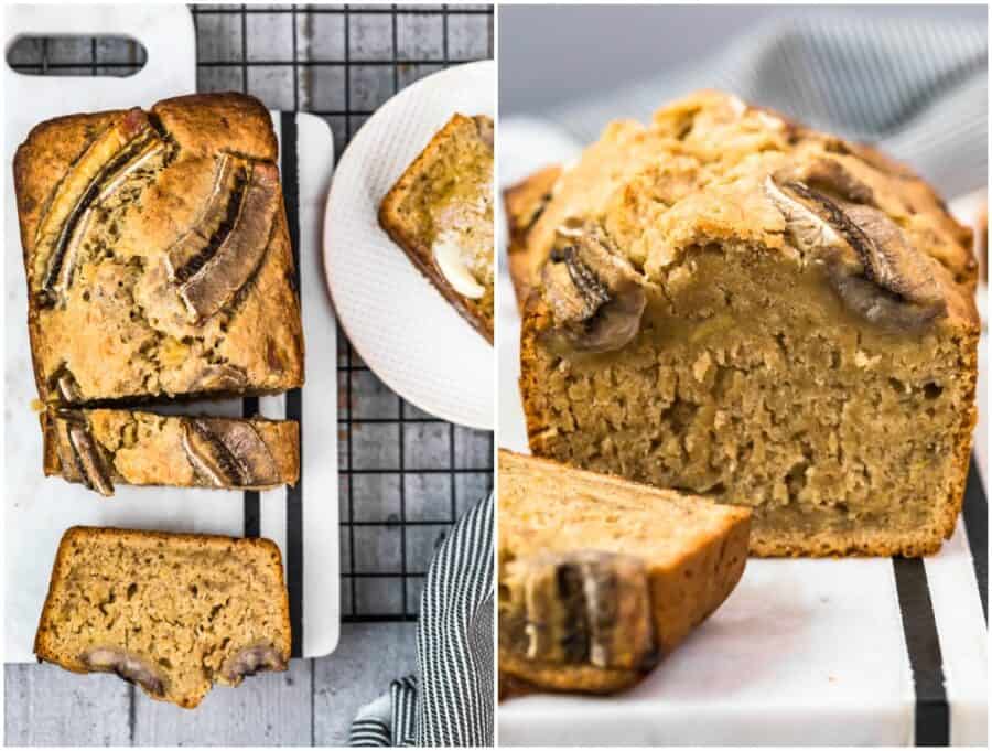 collage of pictures of banana bread