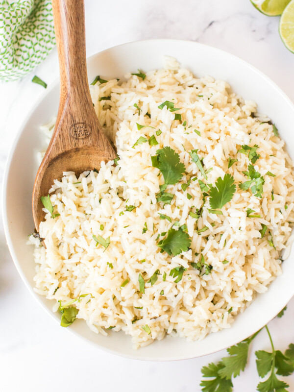 up close image of cilantro lime rice in bowl