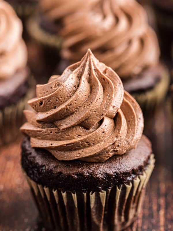 up close image of chocolate buttercream icing