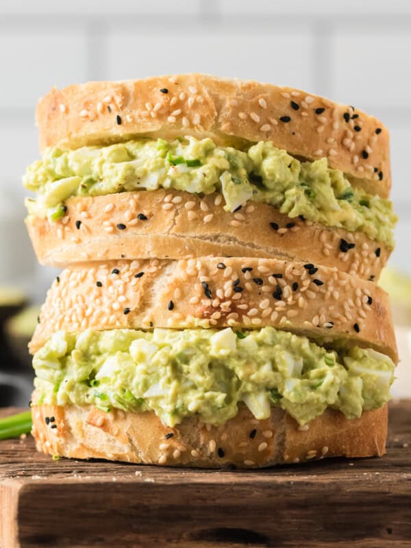 stacked avocado egg salad sandwiches