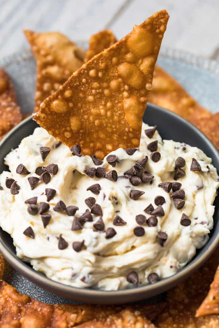 Chocolate Chip Cannoli Dip with Wonton Chips Recipe - The Cookie Rookie®