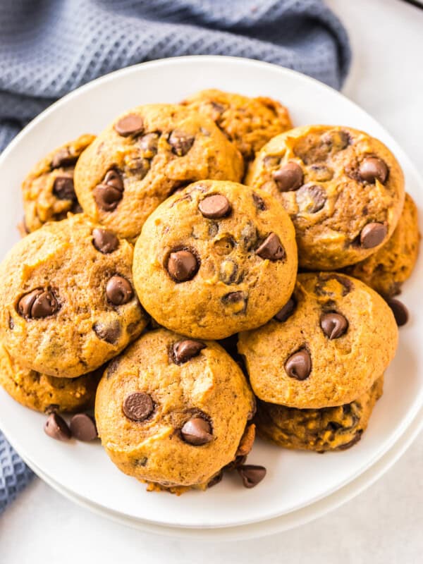 plate of pumpkin chocolate chip cookies