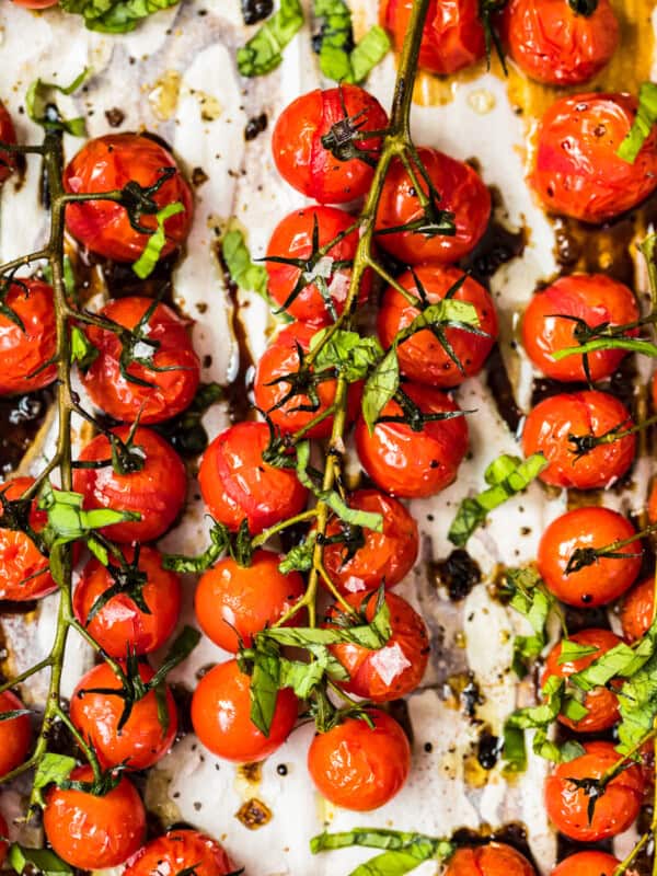 tomatoes on the vine roasted with balsamic vinegar