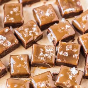 salted caramel chocolate fudge cut into cubes