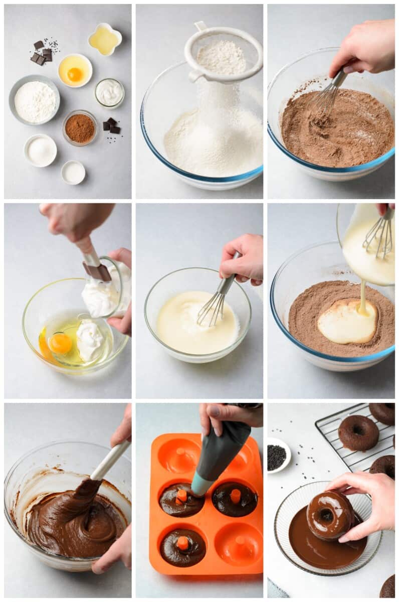 step by step photos for making chocolate donuts