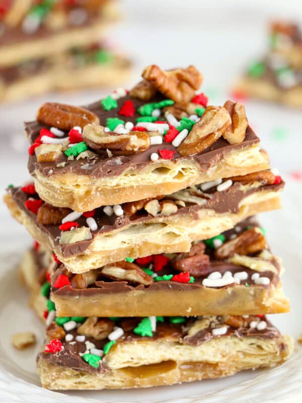 christmas crack, cracker toffee, stacked