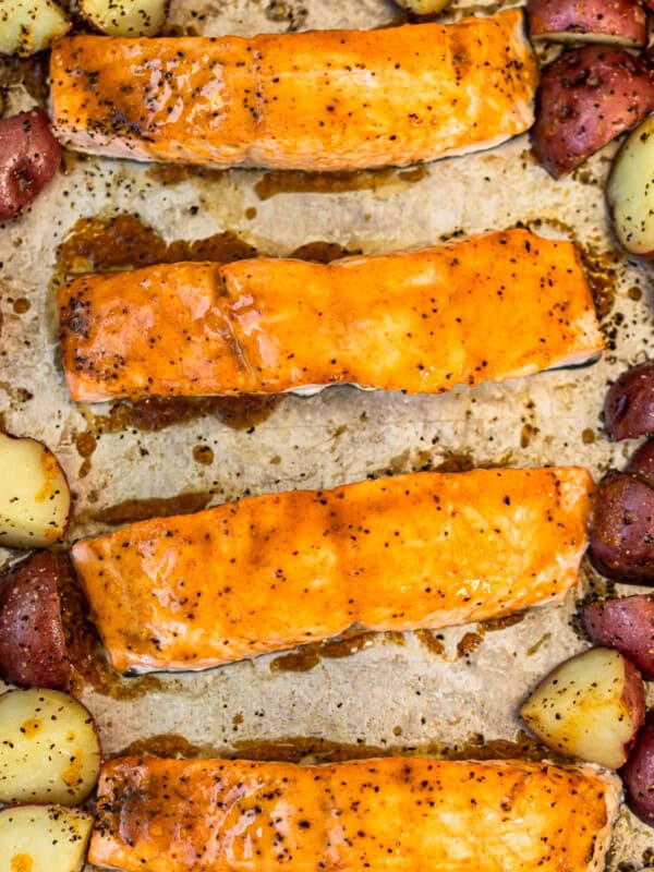 maple glazed salmon on sheet pan