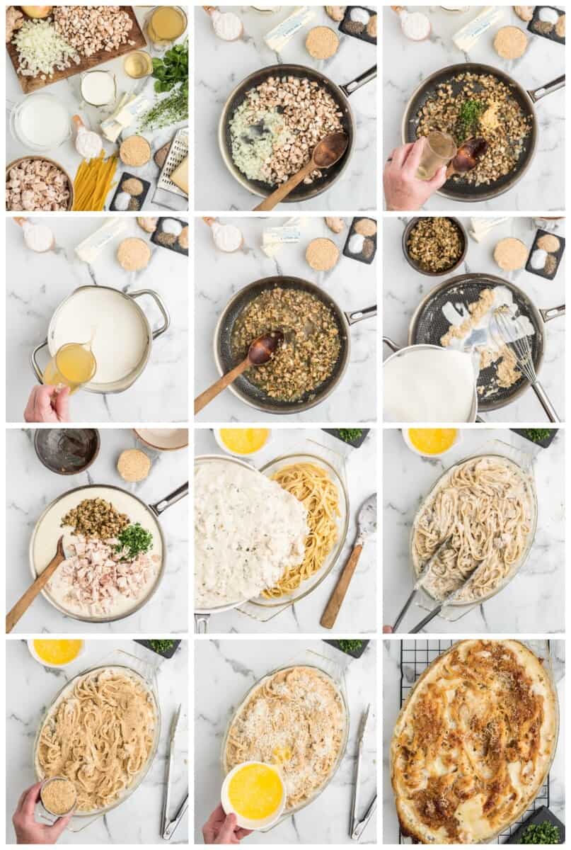 chicken tetrazzini step by step process shots