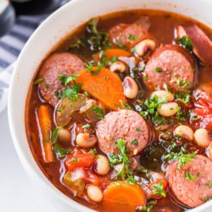 black eyed pea soup in white bowl