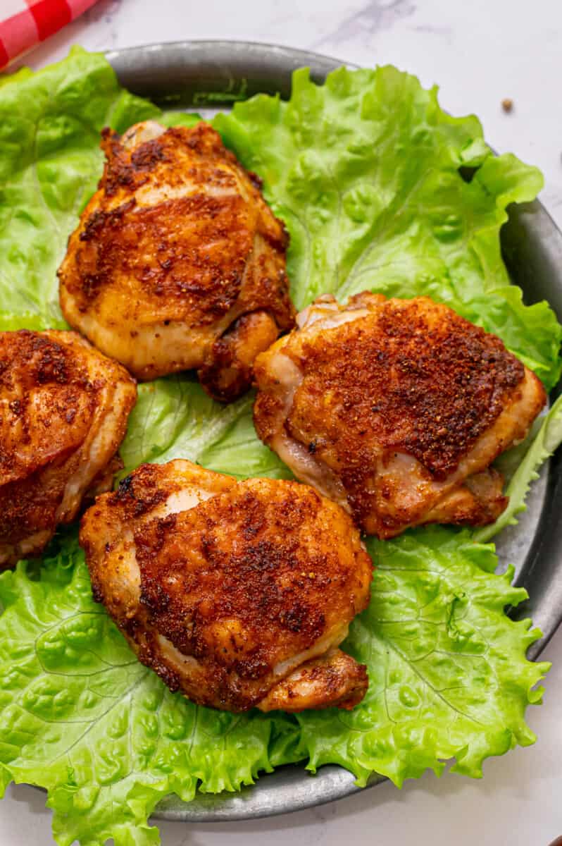 air fryer chicken thighs on lettuce