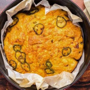 dutch oven jalapeno bread in red dutch oven